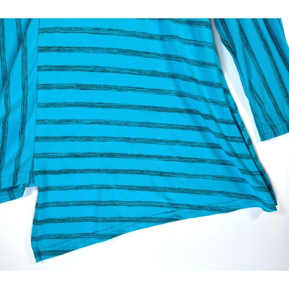 Yushi Tunic Top Womens Large Blue Stripe Asymmetrical Hem Bamboo Blend Artwear - Picture 7 of 12
